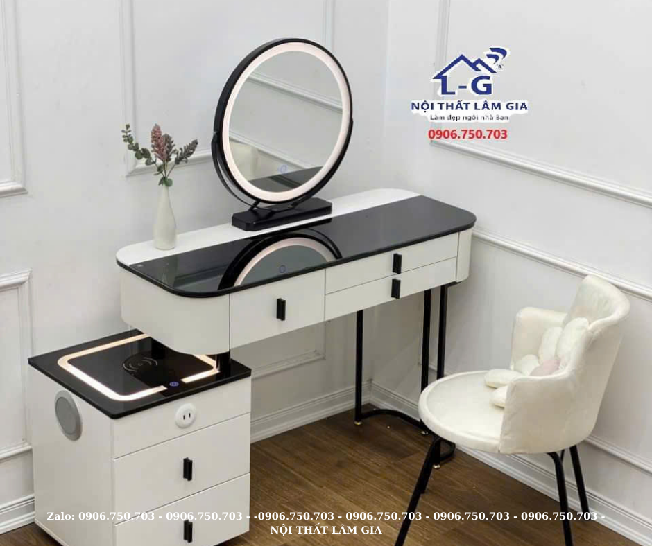 BÀN TRANG ĐIỂM CÓ KHÓA VÂN TAY, LOA, SẠC CẢM ỨNG